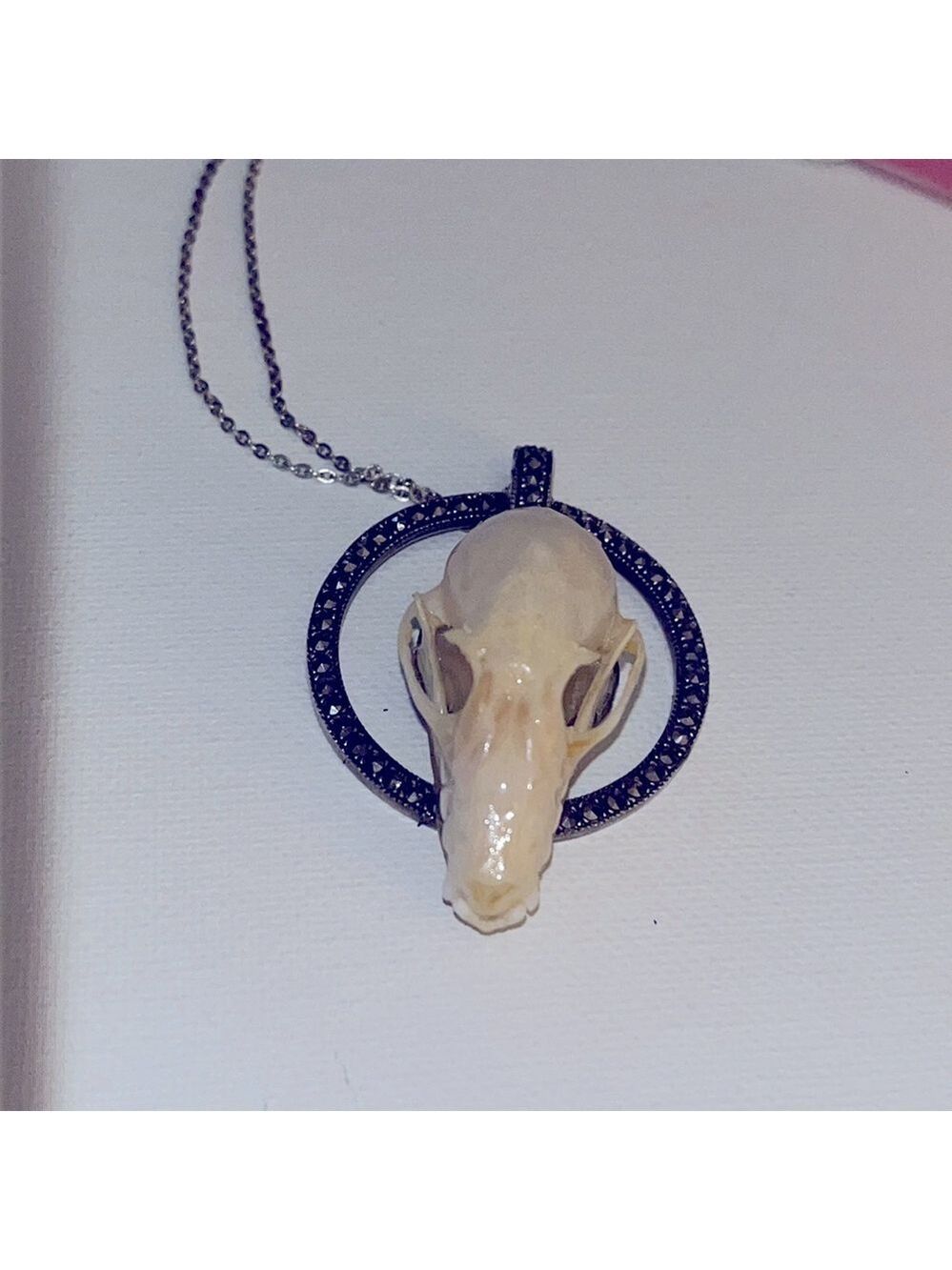 Sterling Marcasite Skull Necklace Handmade Vintage Upcycled